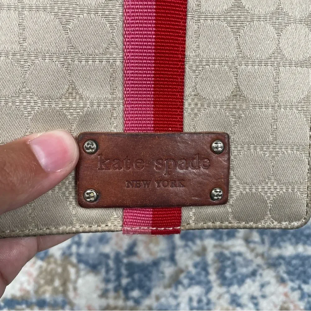Vintage Kate Spade Red, Pink, and Tan Patterned Wallet Leather and Canvas